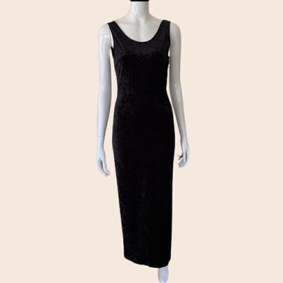 Vintage All That Jazz Black Velvet Maxi Dress with Thigh Split Size Medium - Picture 1 of 11